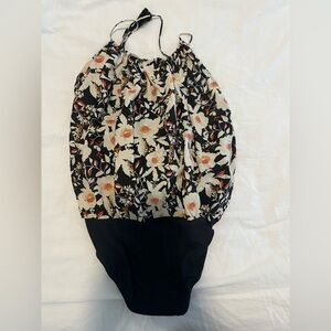 Free People Black Floral Bodysuit